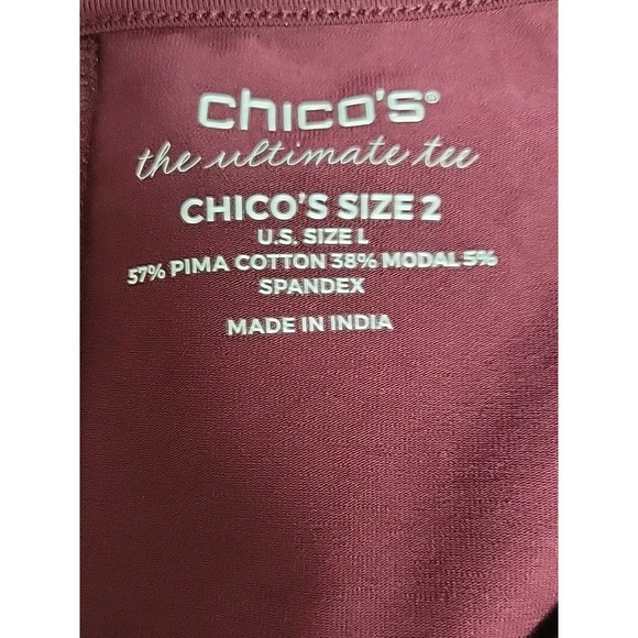 Chico's dress top Womens SZ 2 US L  Burgundy Cotton Blend V-neck Long Sleeve NWT - Picture 5 of 8